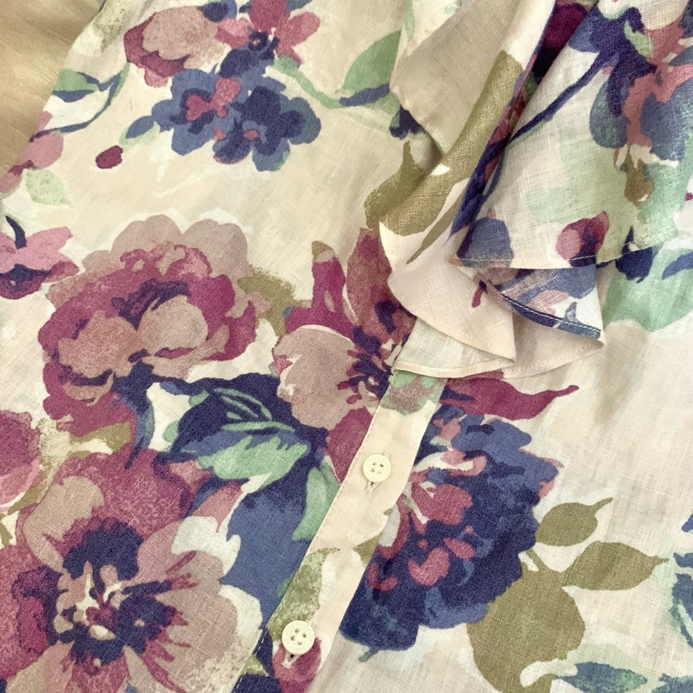 Ralph Lauren Floral Linen Flutter Sleeve Top - Picture 7 of 11